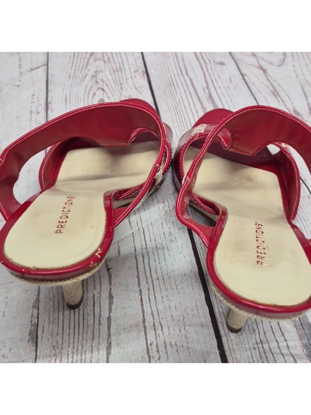 Women’s 7w Predictions Shiny Red Patent Open Toe 3" Heels - Picture 8 of 8